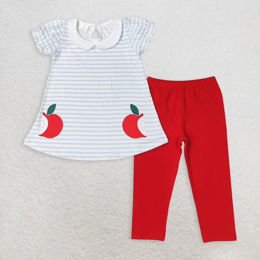 6.10 RTS NO MOQ Baby Girls Summer Kids Sets GSPO1446  Apple Tunic Top Red Legging Back To School Outfits Clothes Sets