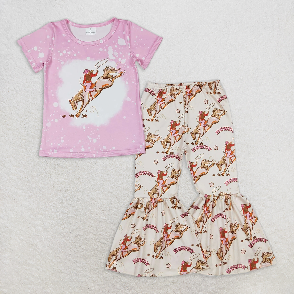 RTS NO MOQ Baby Girls Summer Kids Sets GSPO1487 Rodeo Horse Shirt Bell Pants Western Outfits Clothes Sets