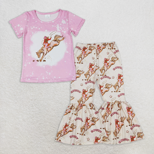 RTS NO MOQ Baby Girls Summer Kids Sets GSPO1487 Rodeo Horse Shirt Bell Pants Western Outfits Clothes Sets