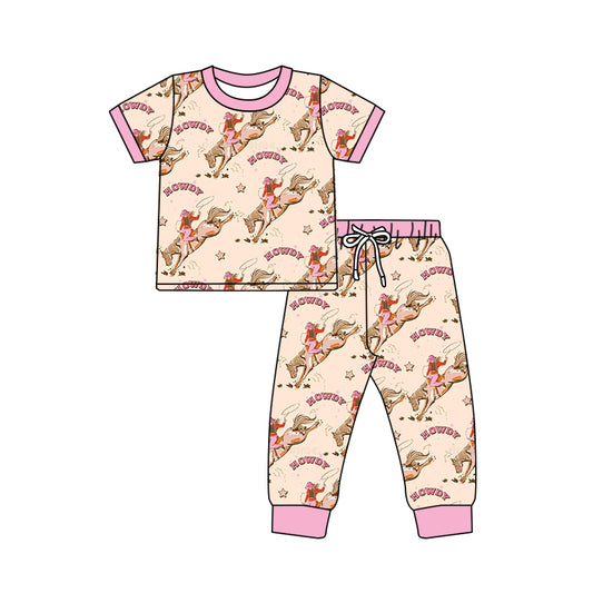 GSPO1488 Pink Girl Clothes Summer Short Sleeve Kid Clothing Set