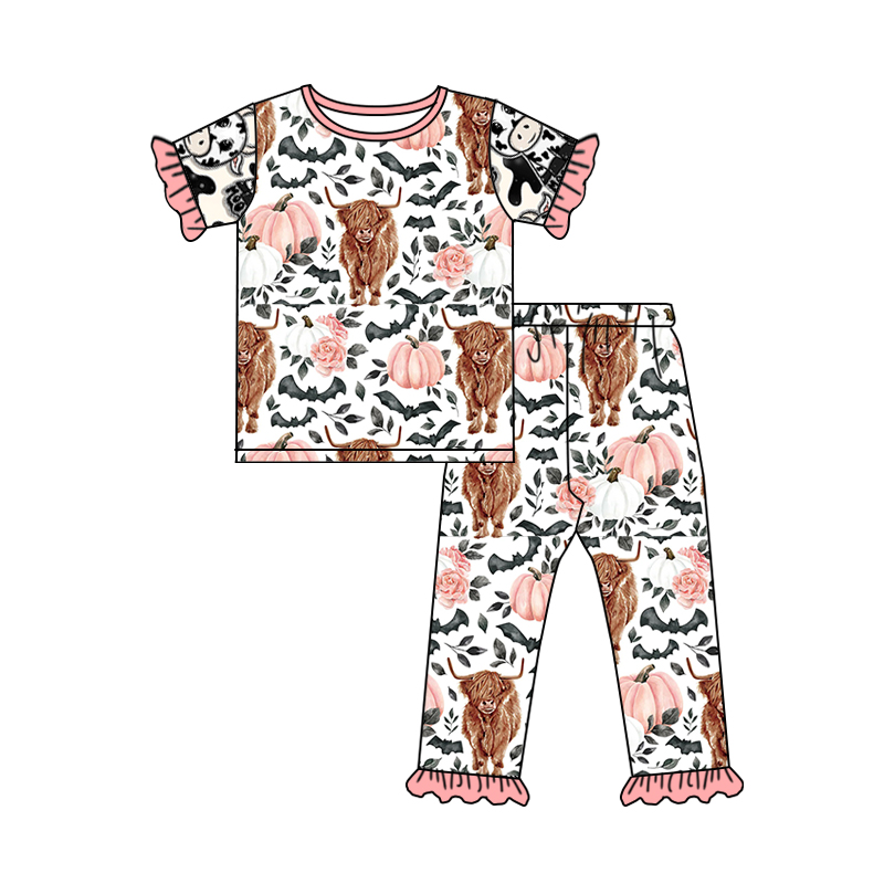 GSPO1524 Cow Cute Clothes Summer Short Sleeve Kid Clothing Set