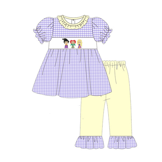 GSPO1535 Purple Girl Clothes Summer Short Sleeve Kid Clothing Set Boutique Outfits