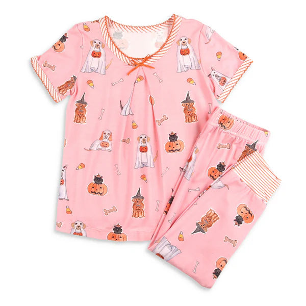 GSPO1538 Pink Halloween Clothes Summer Short Sleeve Kid Clothing Set Boutique Outfit