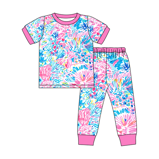 GSPO1550 Baby Girls Colorful Coral Shell Pants Pajama Set Pre-order