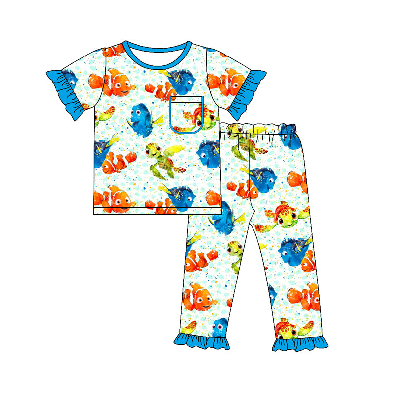 GSPO1582 Cartoon Fish Wholesale Baby Kids Wear Boutique Kid Clothing Set