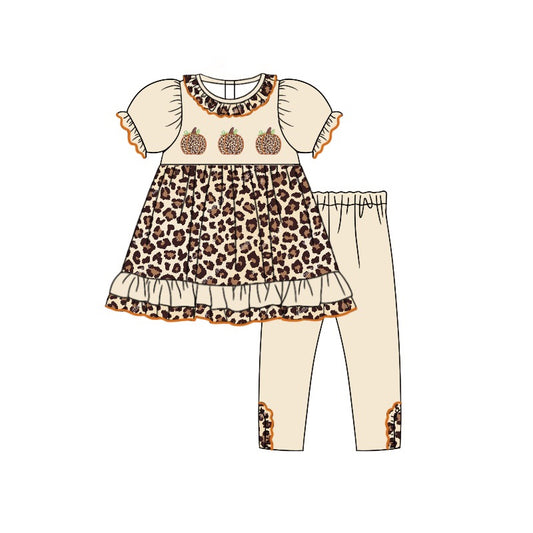 GSPO1616 Leopard Pumpkin Girl Long Sleeve Wholesale Boutique Kid Clothing Sets