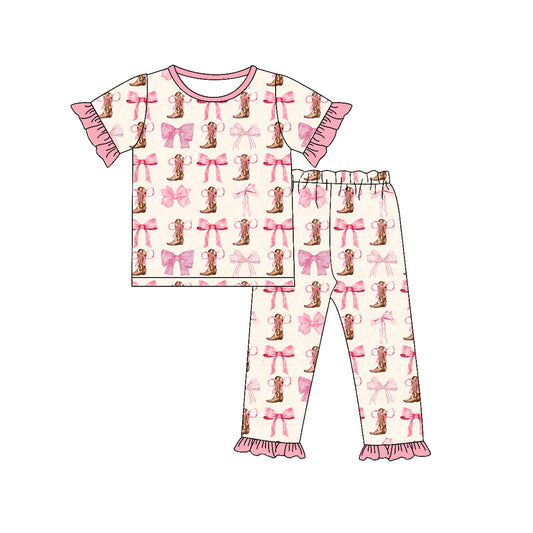 GSPO1620 Pink Short Sleeve Wholesale Boutique Kid Clothing Sets