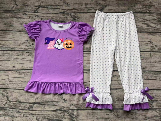 GSPO1647 Purple Short Sleeve Wholesale Boutique Kid Outfit Clothing Sets