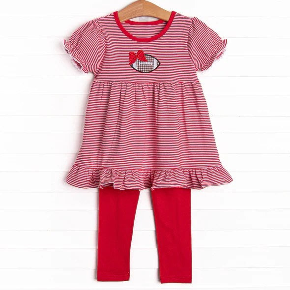 GSPO1675 Red Football Girls Cute Long Sleeve Wholesale Boutique Kid Outfit Clothing Sets