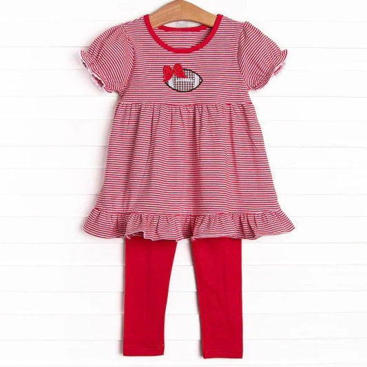 GSPO1675 Red Football Girls Cute Long Sleeve Wholesale Boutique Kid Outfit Clothing Sets