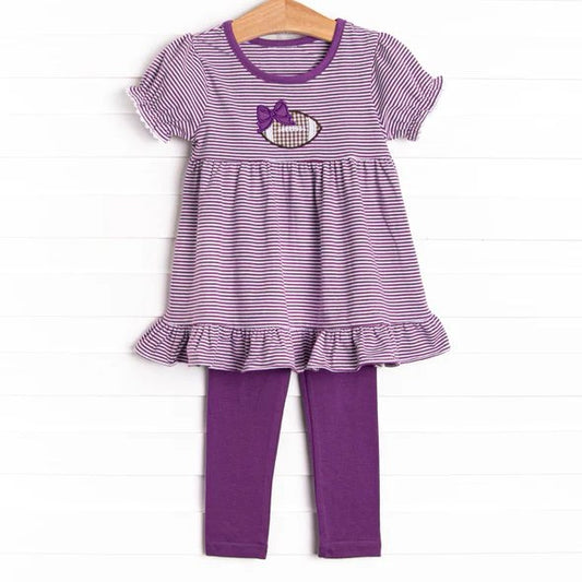 GSPO1676 Purple Football Girls Cute Long Sleeve Wholesale Boutique Kid Outfit Clothing Sets