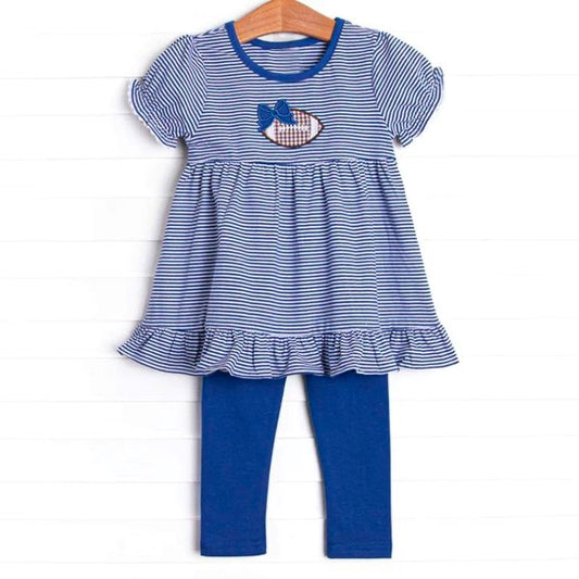 GSPO1677 Blue Football Girls Cute Long Sleeve Wholesale Boutique Kid Outfit Clothing Sets