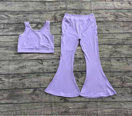 4.2 GSPO2006  Lavender crop top floral pants kids girls yoga set