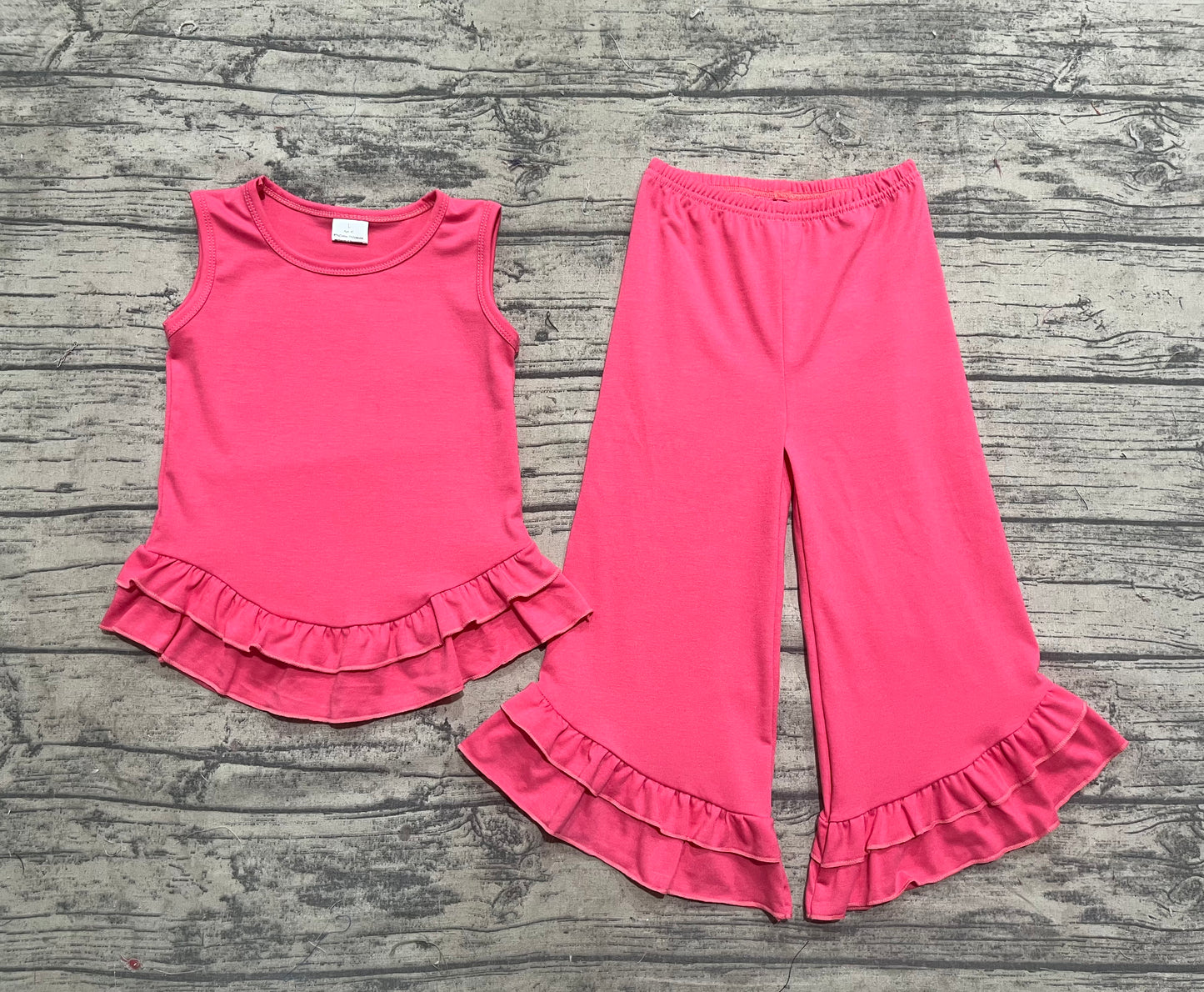 4.18 GSPO2009 Baby Girls Pink Sleeveless Ruffle Top Bell Bottom Pant Set Pre order