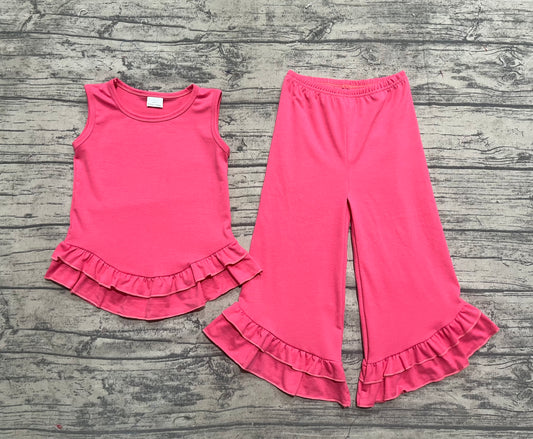 4.18 GSPO2009 Baby Girls Pink Sleeveless Ruffle Top Bell Bottom Pant Set Pre order