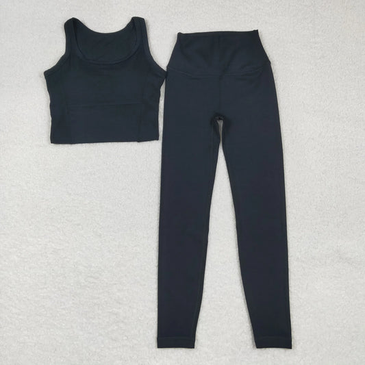 USA Shop RTS Adult Women Sleeveless Vest Tops Black Pants Yoga Active Set