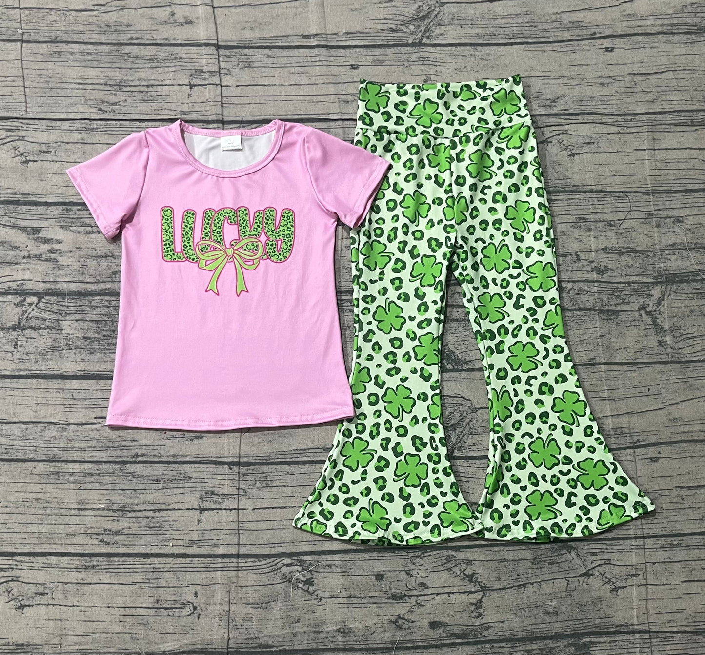 Baby Girls Kids Short Sleeves Bow Shirt Clovers Pants St Patrick Clothes Set RTS