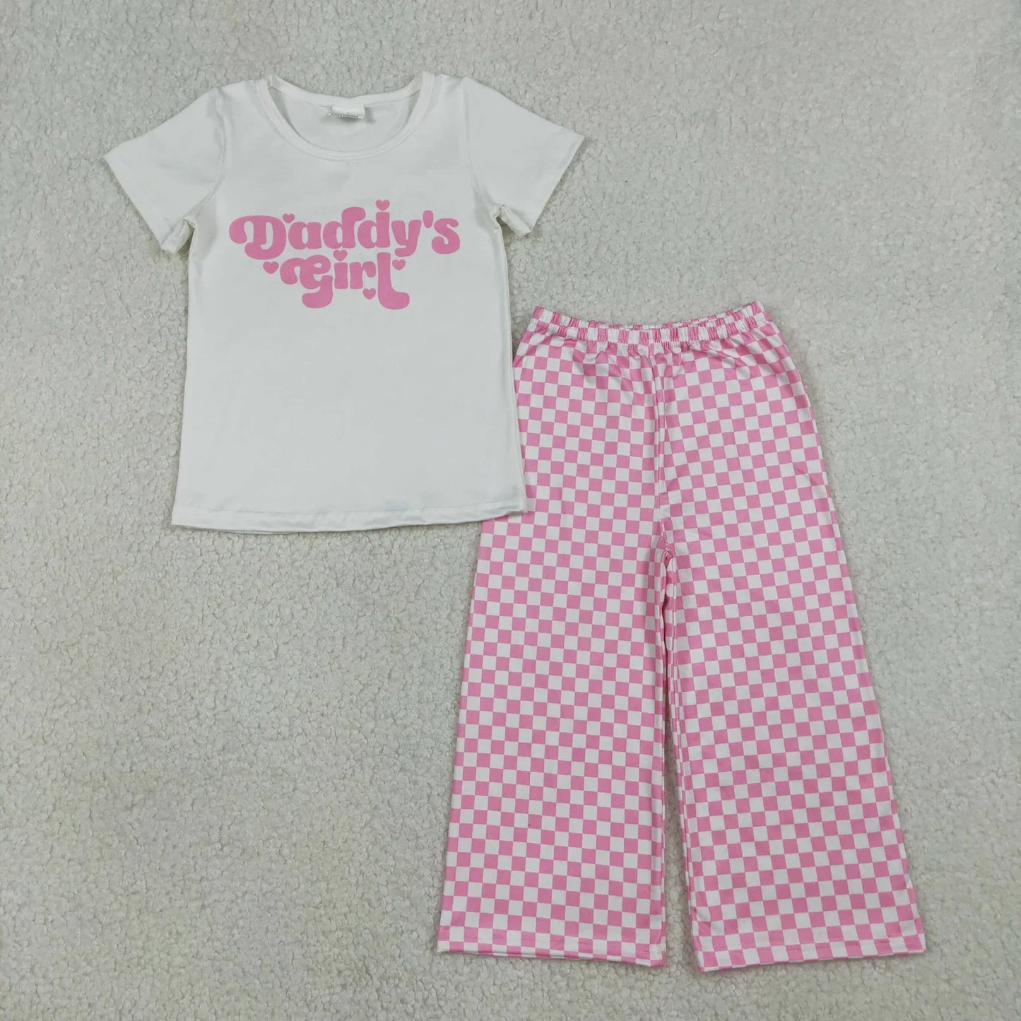 RTS Sibling Baby Girls Kids Short Sleeves Mama's Daddy's Hearts Shirt Plaid Camo Pants Clothes Sets