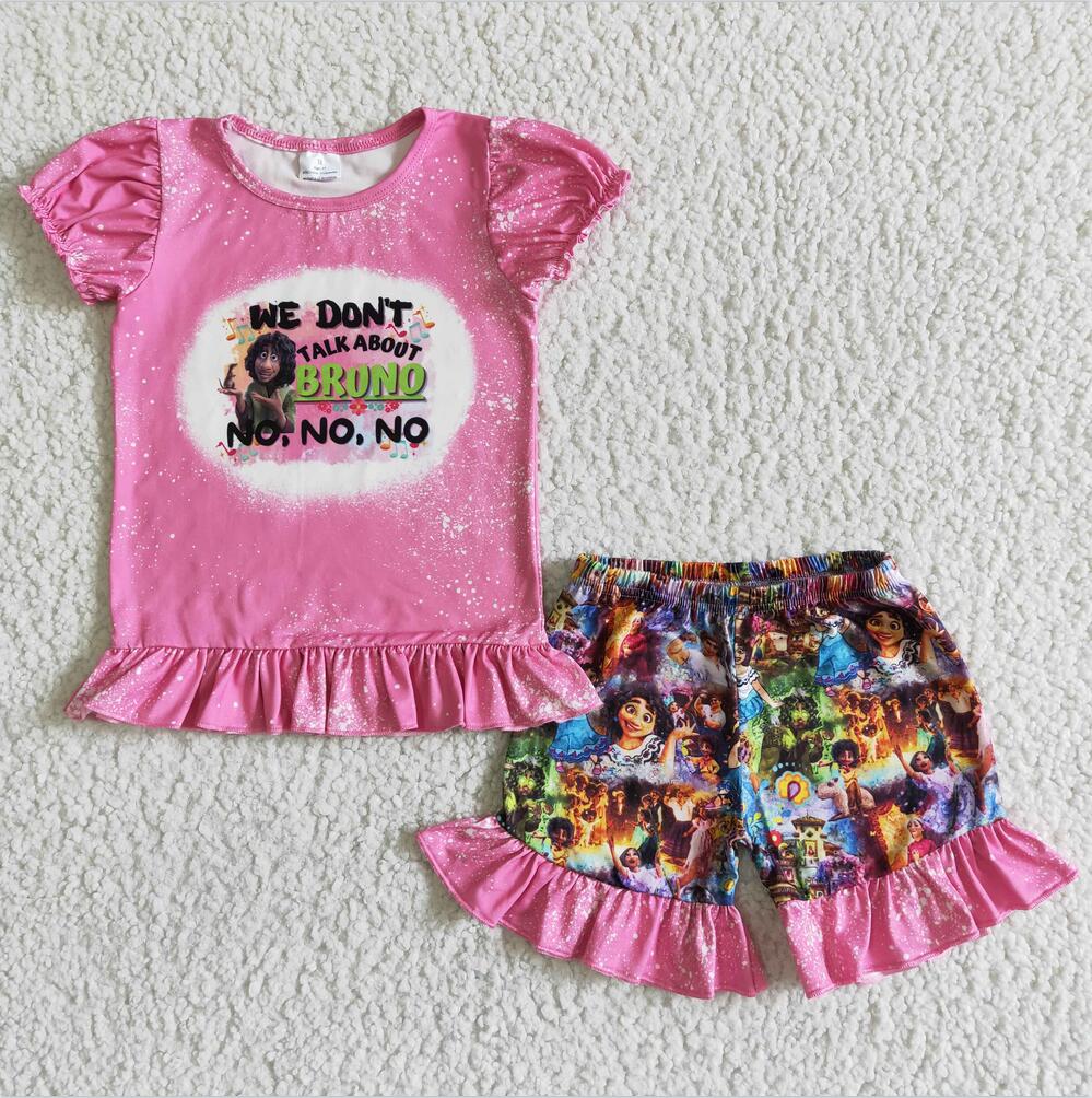 GSSO0006 Pink Wholesale Kid Ruffle Summer Boutique Outfits