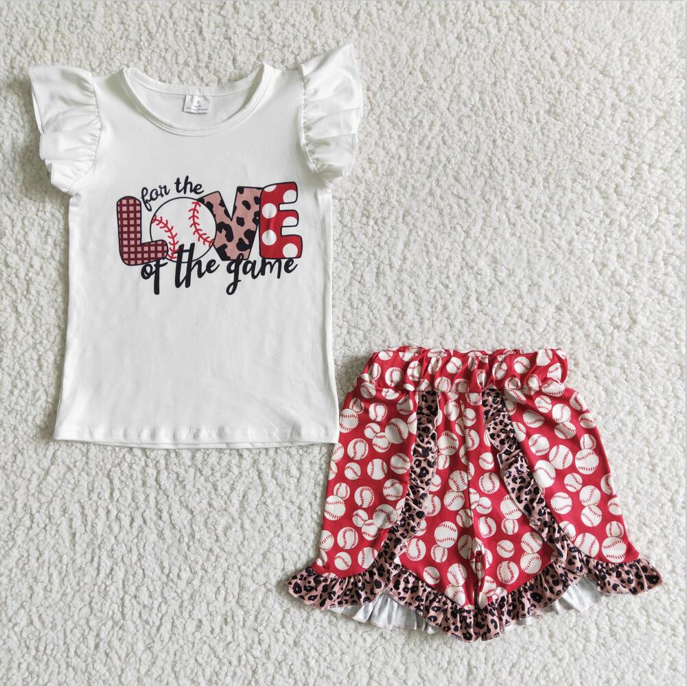 GSSO0008 Baseball Wholesale Kid Ruffle Summer Boutique Outfits