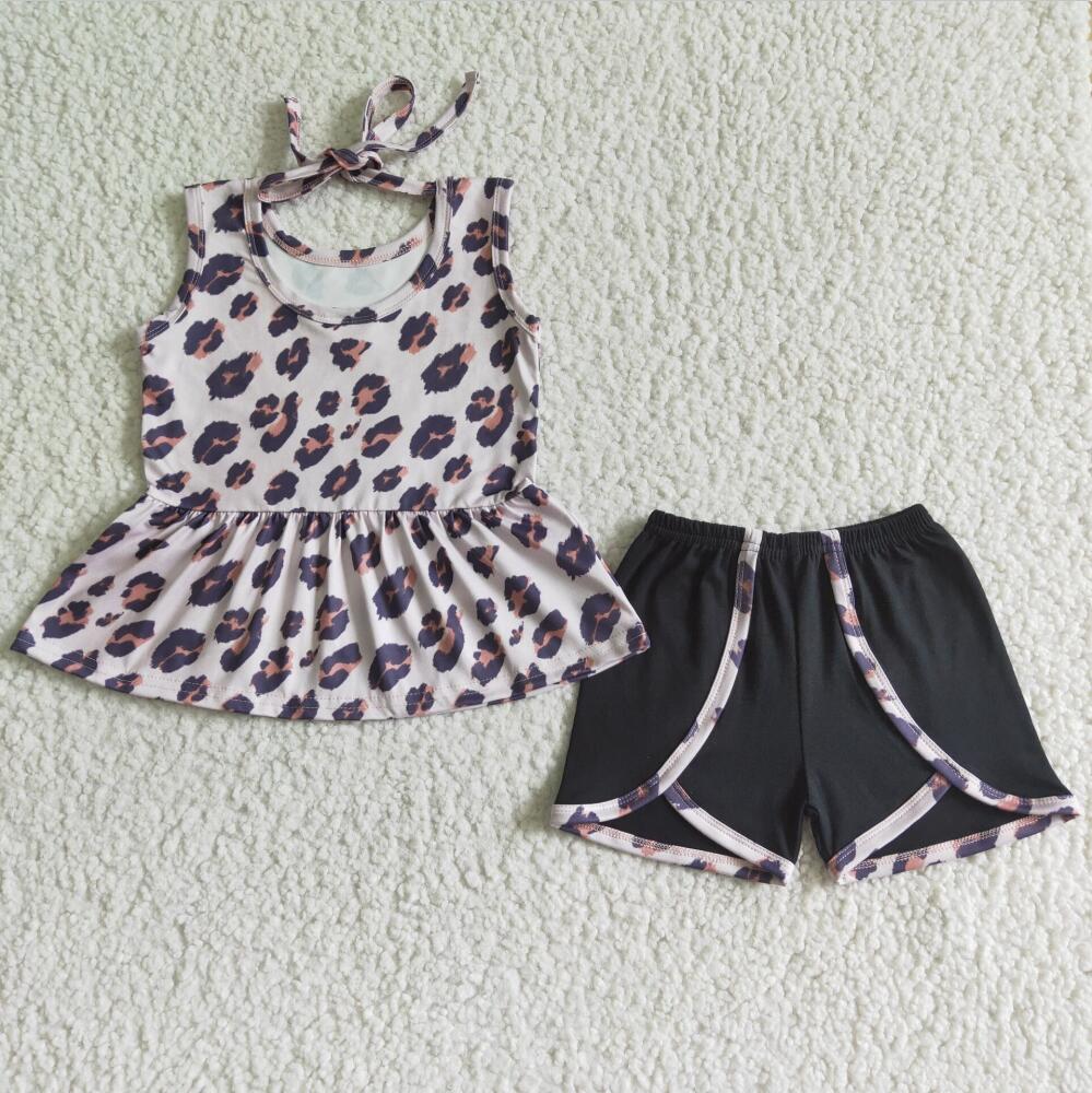 GSSO0052 Leopard Wholesale In Stock Clothing Kid Summer Boutique Outfits