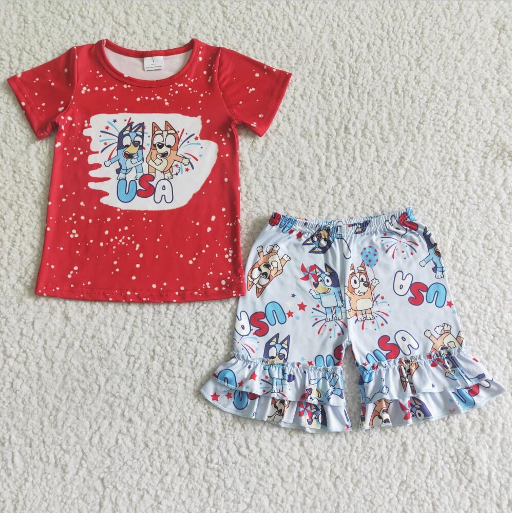 GSSO0053 Dog 4th of July Wholesale In Stock Clothing Kid Summer Boutique Outfits