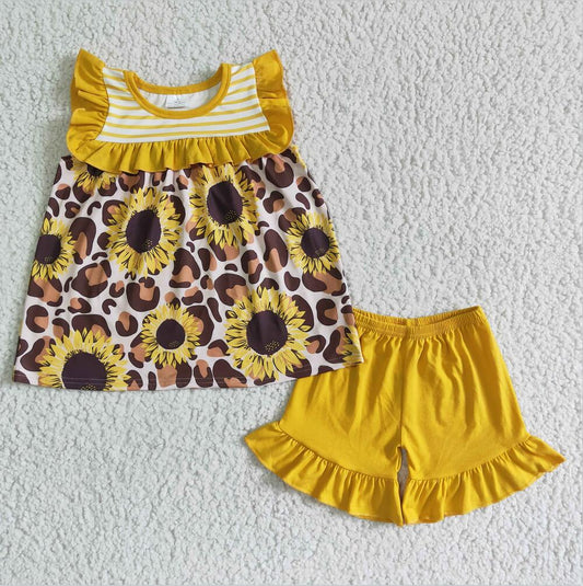 GSSO0069 Sunflower Wholesale In Stock Clothing Kid Summer Boutique Outfits