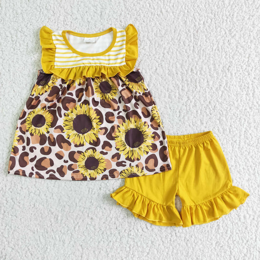 GSSO0069 Sunflower Cute Children Long Sleeve Clothing Kid Summer Boutique Outfits