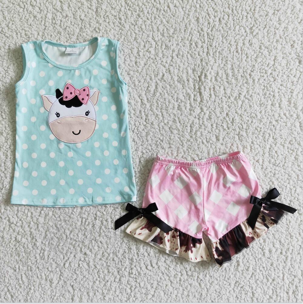 GSSO0088 Pink Cow Wholesale In Stock Clothing Kid Summer Boutique Outfits