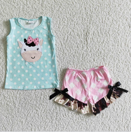 GSSO0088 Pink Cow Wholesale In Stock Clothing Kid Summer Boutique Outfits