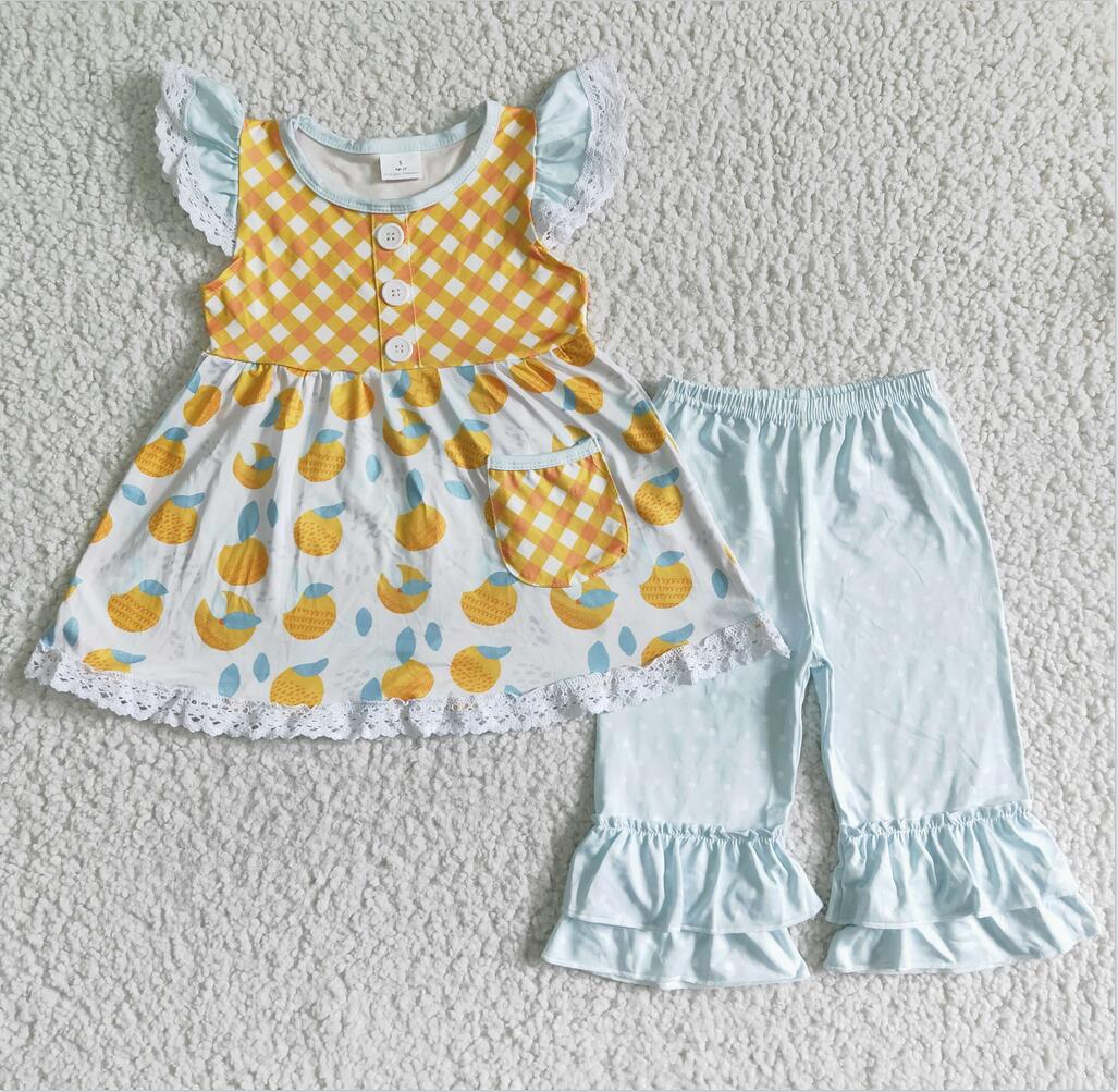 GSSO0092  Lemon Wholesale In Stock Clothing Kid Summer Boutique Outfits