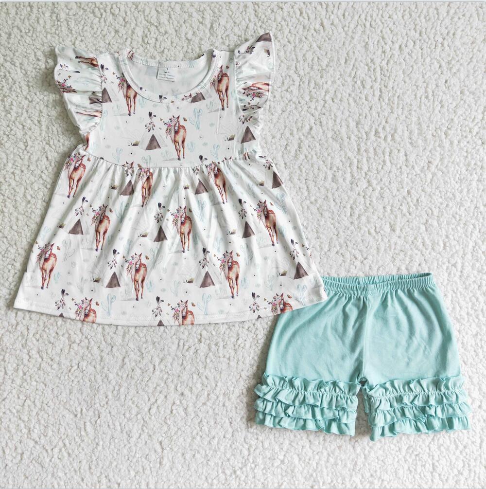 GSSO0111 Girls Summer Children Clothing Kid Summer Boutique Outfits