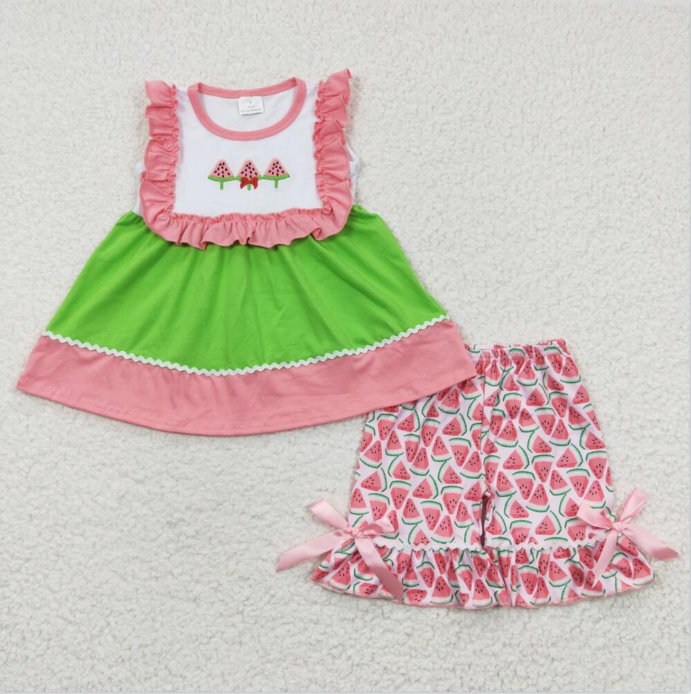 GSSO0179 Watermelon Cute Summer Children Clothing Kid Summer Boutique Outfits