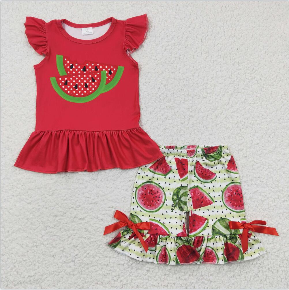 GSSO0191  Watermelon Summer Children Clothing Kid Summer Boutique Outfits