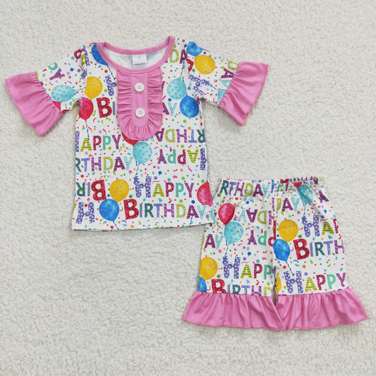 RTS NO MOQ Summer Sibling Baby Girls Boys Short Sleeves Birthday Party Button Top Shorts Pajamas Sets