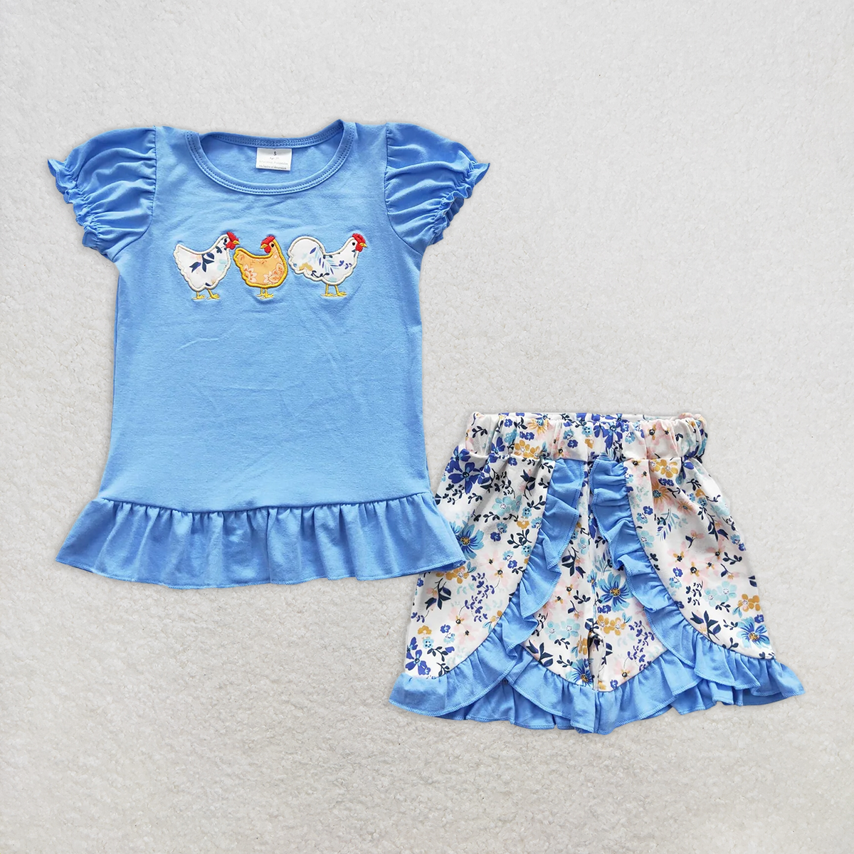 RTS NO MOQ Baby Girls Summer Sets GSSO0211 Chicken Ruffle Shorts Clothes Sets