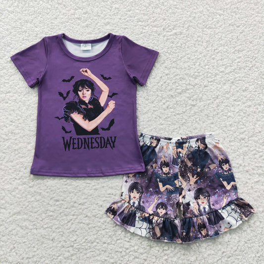 RTS NO MOQ Baby Girls Summer Sets GSSO0271 Purple Bat Shirt Ruffle Shorts Sets