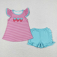 RTS NO MOQ Summer Sibling Baby Girls Flutter Sleeve Embroidery Strawberry Tunic Top Ruffle Shorts Clothes Sets
