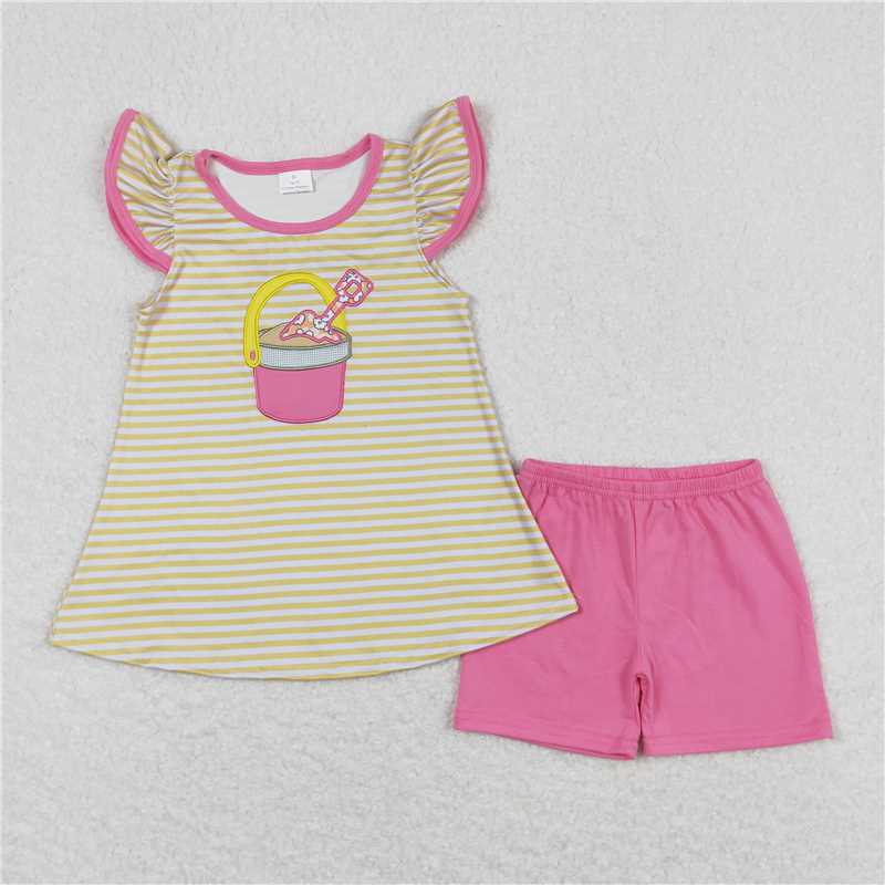 5.14 RTS NO MOQ Summer Sibling Baby Girls Sea Flutter Sleeve Top Shorts Clothes Sets