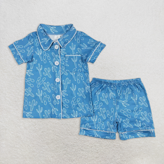RTS NO MOQ Baby Girls Summer Sets GSSO0842 Western Cactus Buttons Shirt Shorts Pajamas Clothes Sets