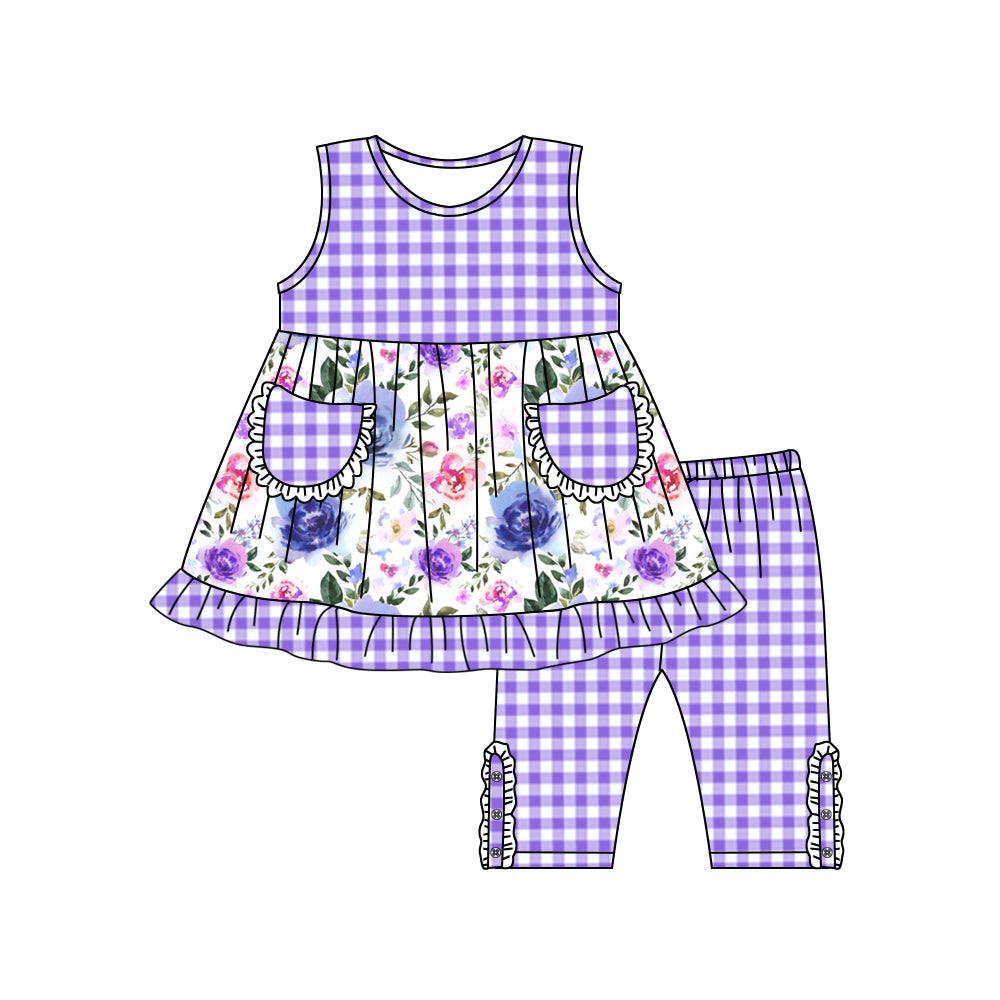 GSSO0907 Purple Baby Kids Children Boutique Kid Clothing Set