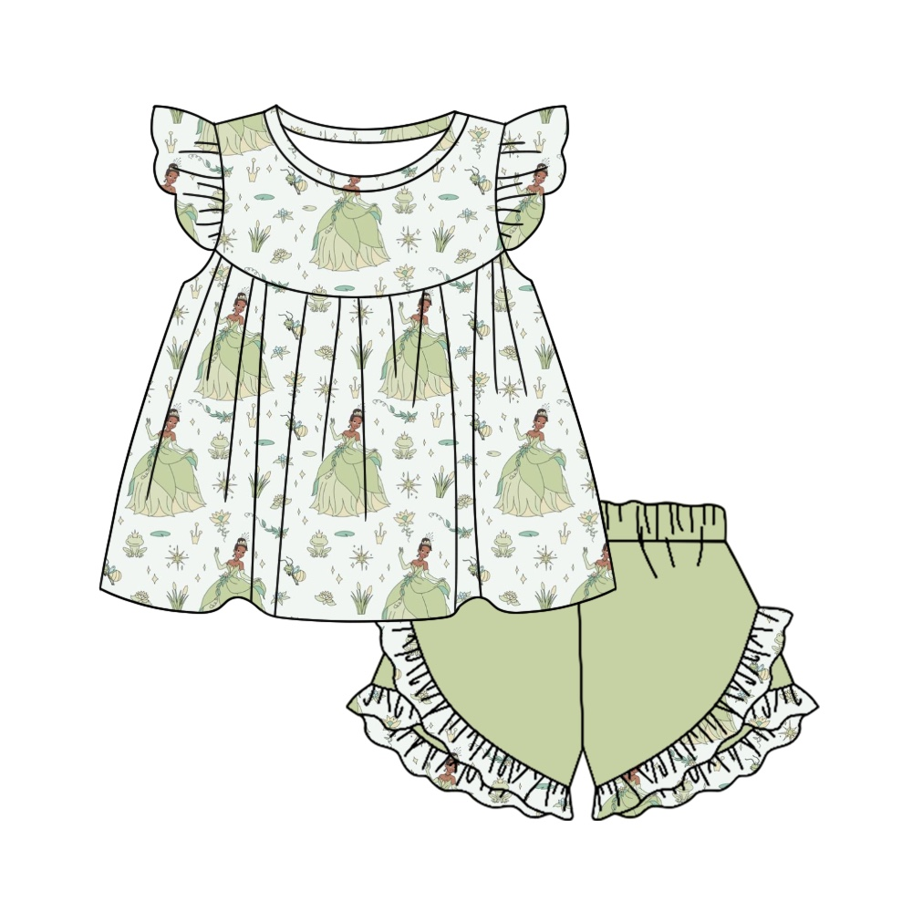 GSSO0911 Green Princess Wholesale Baby Kids Children Boutique Kid Clothing Set