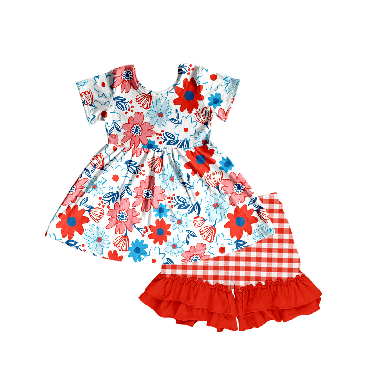 GSSO0917 Red Floral Ruffle Wholesale Baby Kids Children Boutique Kid Clothing Set