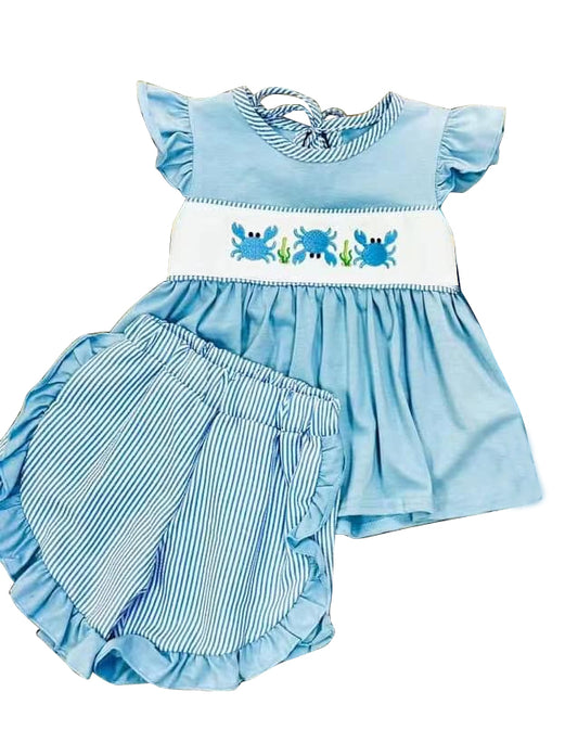 GSSO0927 Blue Girl Clothes Summer Short Sleeve Kid Clothing Sets