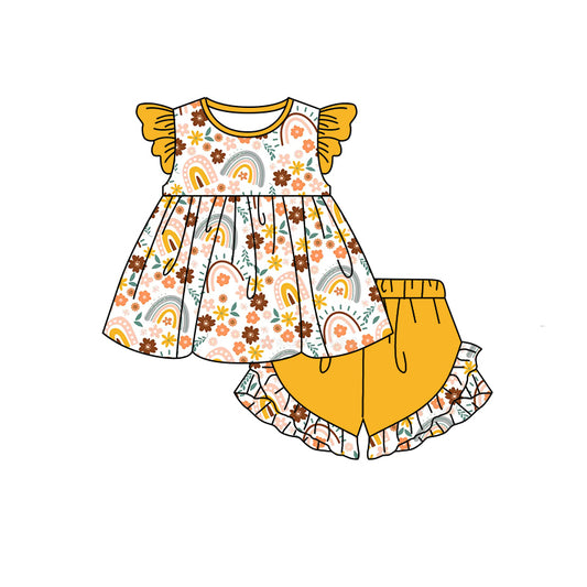 GSSO0935 Yellow Rainbow Baby Girls Children Boutique Kid Clothing Set