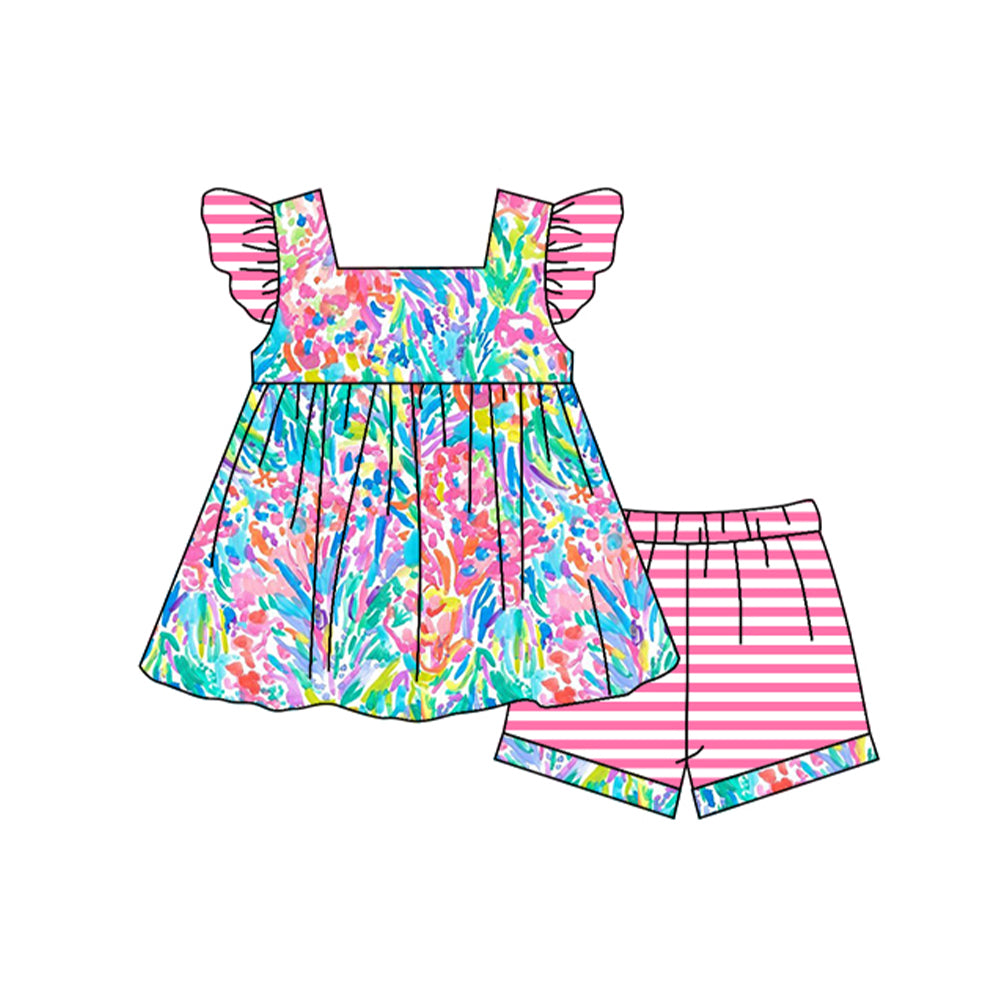 GSSO0937 Floral Baby Girls Children Boutique Kid Clothing Set