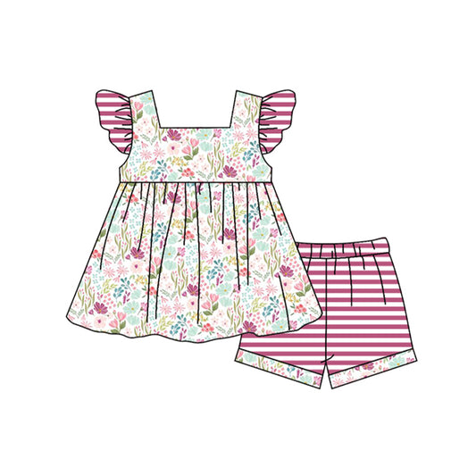 GSSO0939 Pink Floral Baby Girls Children Boutique Kid Clothing Set