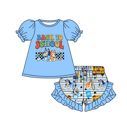 GSSO0944 Blue Dog Baby Girls Children Boutique Kid Clothing Set