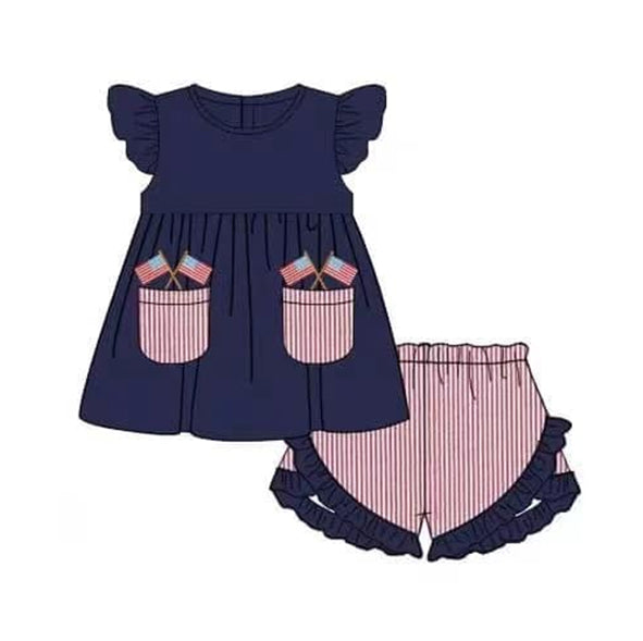 GSSO0955 Navy Blue Hot Sale Baby Children Boutique Kid Clothing Set