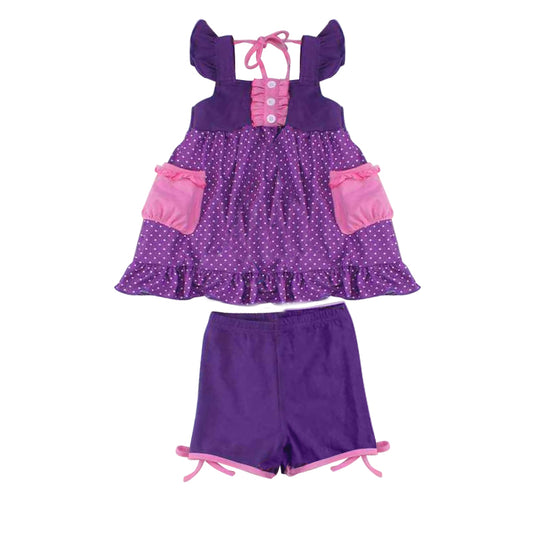 GSSO0965 Purple Princess Cute Summer Short Sleeve Outfit Kid Clothing Sets